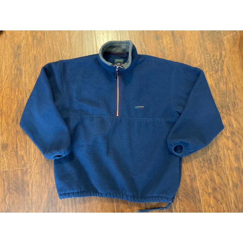 Vintage GH Bass Co Fleece Pullover Mens Large Blue Half Zip Pockets Sweater USA